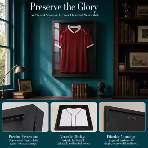Wooden Sports Display Case 14x11 Inch Clear Acrylic Front Shirt Frame for Jerseys Uniforms T Shirts 