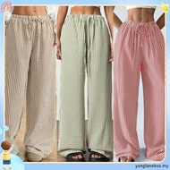 (Fashion_2)  Casual Pants Str iped Lace Up Pants for Women L99ED877