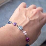 天秤座手鍊，純銀 925，紫鋰安、藍銅礦、碧璽、澳寶、方鈉石