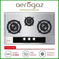 Aerogaz 80cm Stainless Steel 3 Burner Gas Stove Cooker Hob AZ-383SF