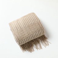 3D Plaid Knitted Blanket Solid Color Embossed Blanket Nordic Decorative Blanket for Sofa Bed Throw C