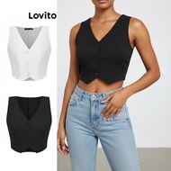 Lovito Tank Top Wanita Kasual Polos Kancing Depan Crop L71ED045 (Multi-color)