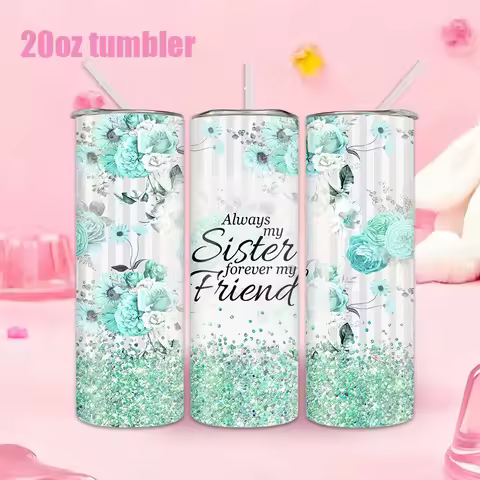 1pc 20oz straw water bottle, insulated stainless steel water cup with a sparkling sisterly wreath pa