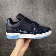 🤩必備潮流板鞋🤩 路易威登LV Trainer 丹寧牛仔藍低幫休閒運動板鞋 | Louis Vuitton LV Trainer Denim Dark Blue Low-top Casual Snea