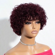 Human Hair Short Deep Curly Bob Wigs With Bangs 6 Inch Brazilian Afro Curly Human Hair Wigs Glueless