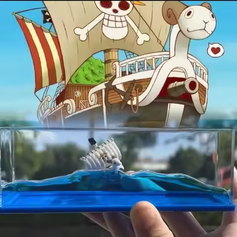 Hot Going Merry Pirate Ship Fluid Liquid One Piece Thousand Sunny Ship Floating Boat Drift Barcos Li