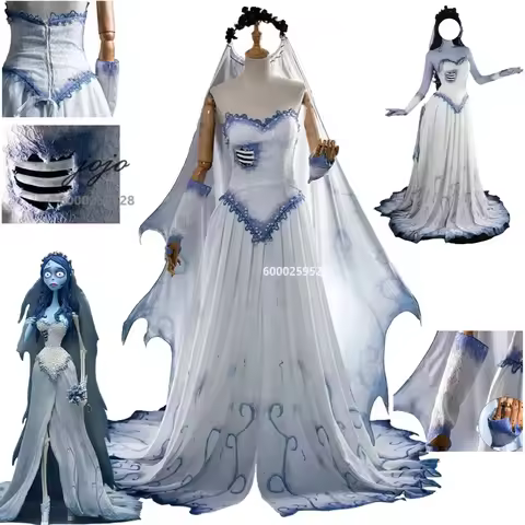 Movie Corpse Bride Emily Cosplay Costume Head Veil Dress Anime Clothes Halloween Party Role Play Cx,