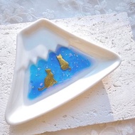 日本製美濃燒富士山瓷碟 星空 貓咪 珍珠貝母
