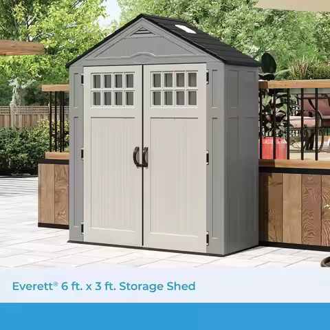 6x3 FT Outdoor Resin Storage Shed with Lockable Double Doors and Window All-Weather Protection