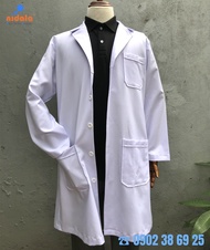 Áo Blouse bác sĩ nam áo khoác dáng dài tay dài Nidala trắng cao cấp trong y tế bệnh viện phòng khám