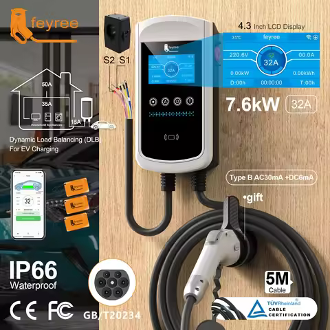 feyree GB/T EV Charger 7.6kw 32A Dynamic Load Balancing Wallbox 4.3inch LCD Wifi APP Charging Log 11