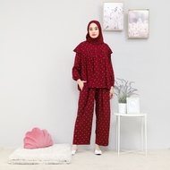 Lalucuku Akleema Polkadot Maroon Sleepwear Pajamas Set Tie Dye Pajamas/ Set Women