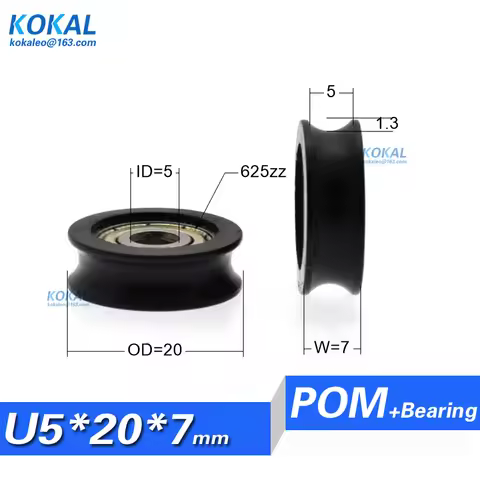 [U0520-7]1PCS PA66 coated 625zz inner 5mm roller 5*20*7 u groove window minisize bearing roller pull