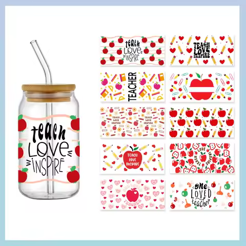 Teacher's Day Design 3D UV DTF Wraps Stickers Cute Wraps For 16OZ Cup Wrap Transfer Sticker Custom L