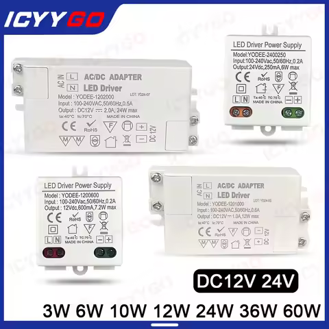 DC12V 24V Constant Current Power Supply 3W 6W 10W 12W 24W 36W 60W Lighting Transformer 1A 2A 3A 5A D