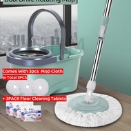 SG IN STOCK Microfiber Spin Mop & Bucket Set Hands-Free Self Cleaning Spin Round Flat Mop With Bucke