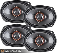 Two Pair of Alphasonik AS68 6x8 inch 350 Watts Max 3-Way Car Audio Full Range Coaxial Speakers with 