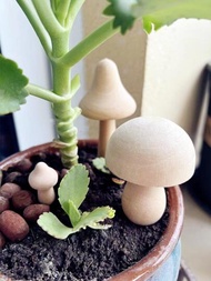 3入組蘑菇形狀裝飾木頭裝飾工藝適用於盆栽植物裝飾用品