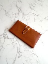 絕版古董包 Hermes 啡金色皮革Bearn長夾 皮夾 長銀包 錢包 中古