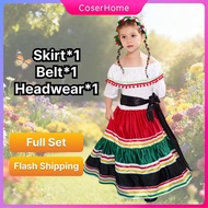 Mexico Costume For Kids Girl Traditional Folk Mexican Dress Halloween United Nation Colorful Layers