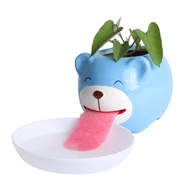 Cute Style Ceramic Mini Backpack Self-Watering Succulent Pot Blue Bear (Seeds and Soil Not Included)