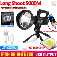 XHP90 Portable Powerful LED Flashlight Handheld long shot lampu suluh USB Rechargeable Stand Super B