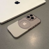 磁吸撞色拼接殼適用iPhone15pro蘋果16pro手機殼15ProMax新款透明12高顏值13男女14promax情侶高級超薄防摔套-灰色 iPhone 16 Pro Max