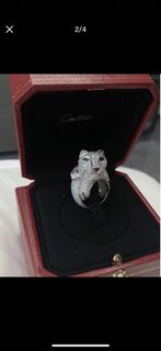 鑽石戒指 Cartier 卡地亞 高級珠寶 絕版 最可愛獵豹 胖嘟嘟白金滿鑽戒指，可可愛愛，size52