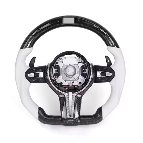 Carbon fiber custom LED white leather steering wheel 3 5 series for BMW M3 M5 F30 F10 F15 F01 F20 F2