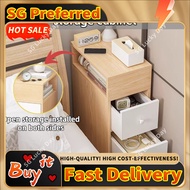 Ultra narrowBedside table hightening base&multi layer storage side table with drawer both sides inst