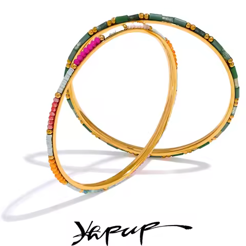 Yhpup 67mm Stainless Steel Y2K Summer Colorful Beads Crystal Stone Polymer Clay Circle Bracelet Wome