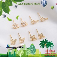❤️DIY Jewelry Accessories❤️925 silver needle with zirconium earrings color-preserving 14K gold-plated butterfly four-leaf clover cross with hanging ring earrings DIY earrings [Eardrop/Ear Clip/Earring/Earrings]