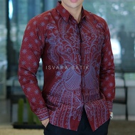 BATIK PRIA WARNA MERAH MAROON KEMEJA BATIK PRIA LENGAN PANJANG PREMIUM BERFURING KEMEJA BATIK PREMIU