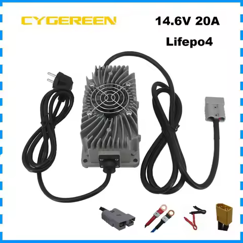 Waterproof 12V 12 Volt 20A 4S Lifepo4 Fast Charger 14.6V 100AH 200AH Iron Phosphate Forklift RV Sola