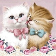5D Diy Diamond Painting Cross Stitch Couple Cat Diamond Painting Round Rhineston