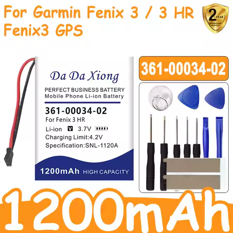 DaDaXiong High Quality Battery 361-00034-02 1200mAh For Garmin Fenix 3 / 3 HR Fenix3 GPS Watch Bater