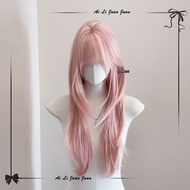 Ellie Curly lolita Pink Wig Full Headgear Female Natural Daily lolita Double Ponytail lolita Wig Set