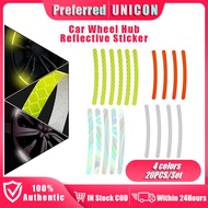 20Pcs Car Wheel Hub Reflective Sticker Multi-colored Tire Rim Reflective Decoration Warning Strips