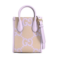 【二手】Gucci Jumbo GG迷你手提單肩包 671623 GG帆布紫色