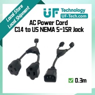 UFTECH C14 Plug to US NEMA 5-15R X2 Power Cord/Power Extension   Length 30cm