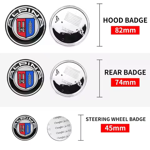 1pcs 45mm 82mm 74mm Chrome Base front/rear boot badges hood trunk Emblem Steering wheel logo for ALP