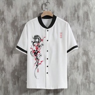 พลัสไซส์ เสื้อเชิ้ต ผู้ชาย แขนสั้น พร้อม ลาย มังกร