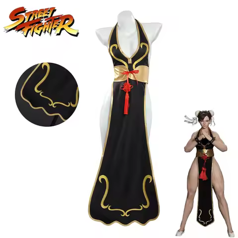 Games Chun Li Cosplay Costume Black Cheongsam Battle Bodysuits Women Girls Chun-Li Suit with Hair Ti