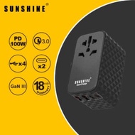 SUNSHINE TRA-100W ApexCharge旅行充電轉換插座 PD 100W GaN III 黑色