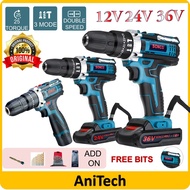 SONCO Drill Cordless Set Drill Battery Hand Impact Drill Bateri Screwdriver Hammer Drill Bits 12v 18