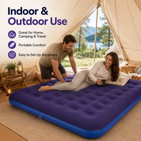1PC Inflatable Air Mattress Air Bed, Quick Inflation Valve, Flocked Surface Thick Durable Portable T
