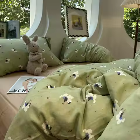 Cute Cartoon Bedding Set Soft Ins Single Queen Size Duvet Cover Flat Sheet Pillowcase Girls Boys Hom