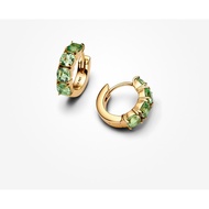 14K Gold Green Hoop Earrings