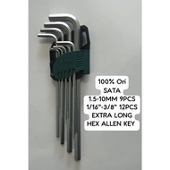 SATA EXTRA LONG ARM ALLEN KEY SET HEX KEY METRIC 9 PC(09103-SVCM+/09103A-Cr-V  INCHES 12 PCS(09104-S