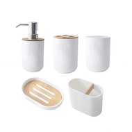 GESEW Bathroom Accessories Sets With Soap Dish Soap Dispenser Toothbrush Holder Tumbler Bamboo Household Products